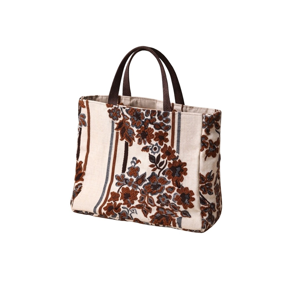 Vintage Floral Tapestry Embroidered Tote Brown Cottagecore Boho Market Bag